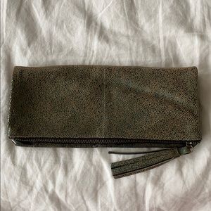 Anthropologie green metallic clutch